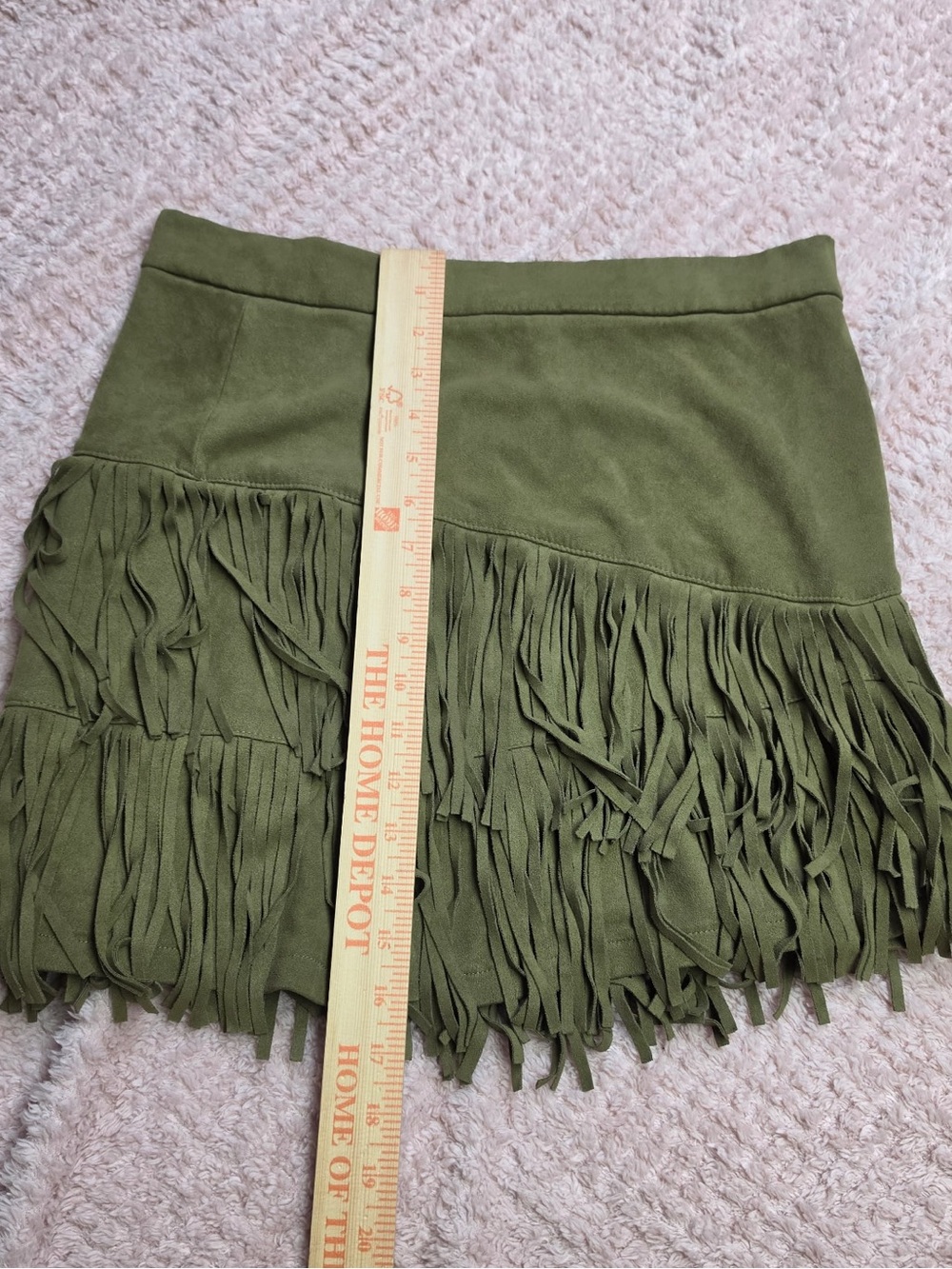 Altar'd State Olive Green Fringe Suede-Look Mini Skirt- Size L - Picture 5 of 5